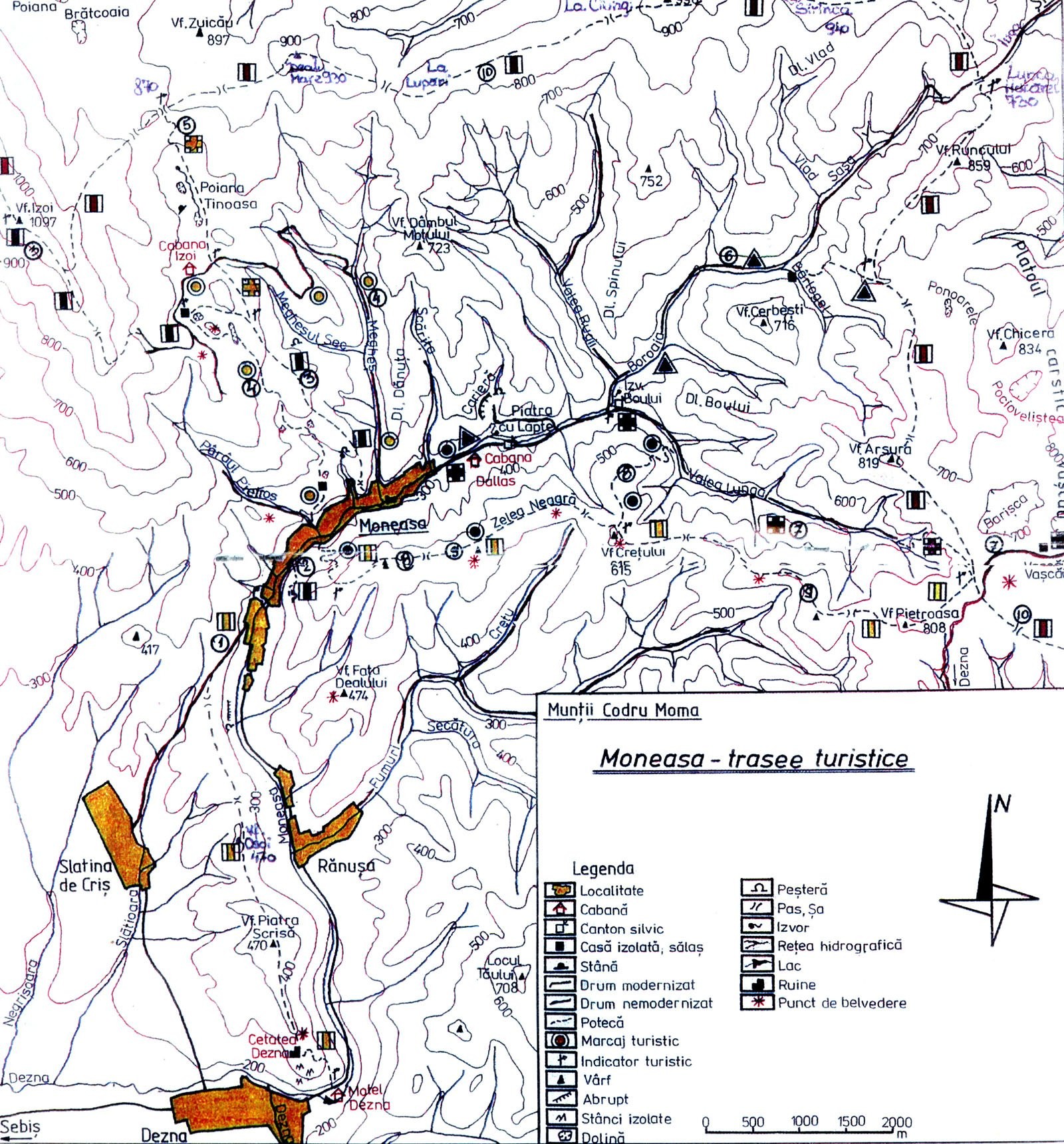 Harta turistica Statiunea Moneasa, Mtii Codru Moma (Apuseni)