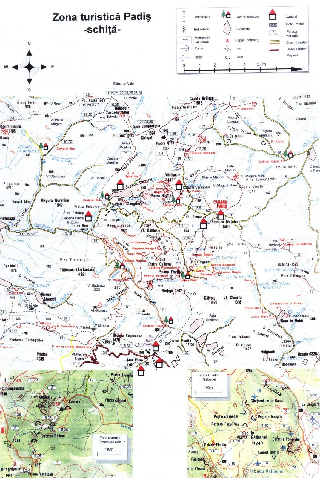 Harta turistica Zona Padis (Muntii Apuseni)
