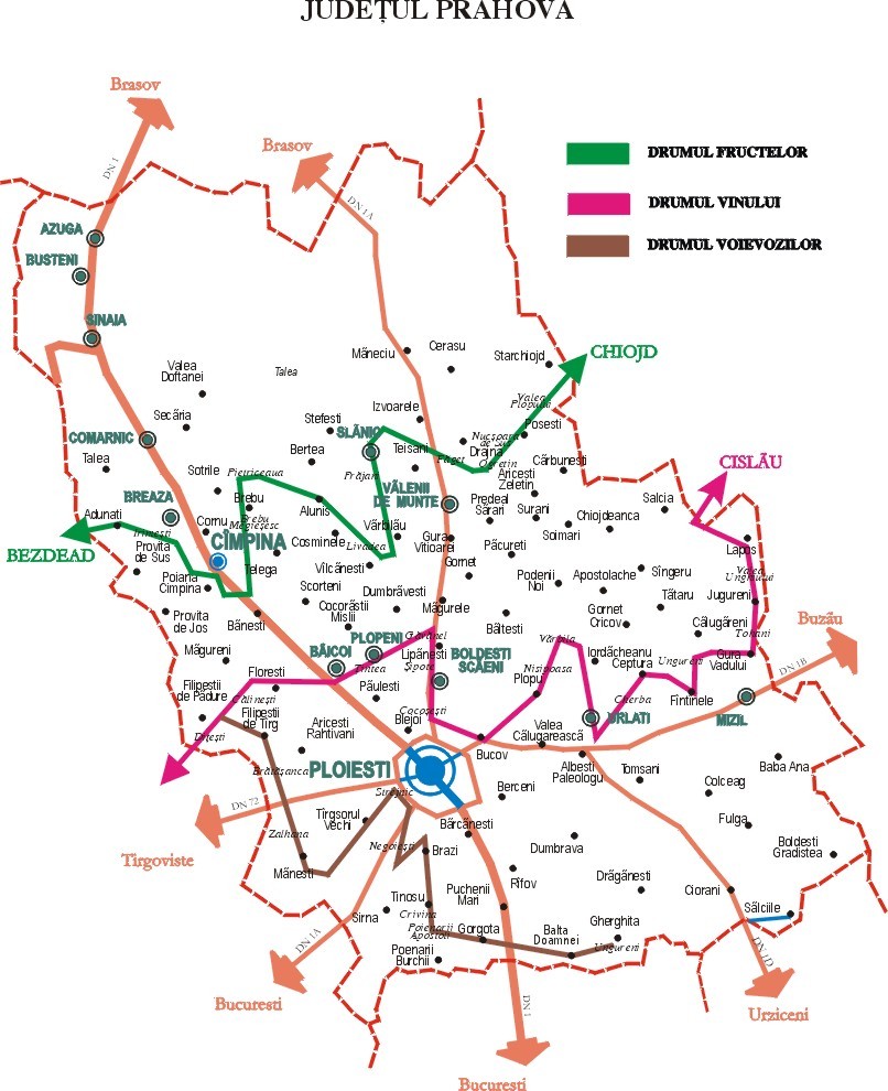 Harta turistica Prahova (drumurile turistice)
