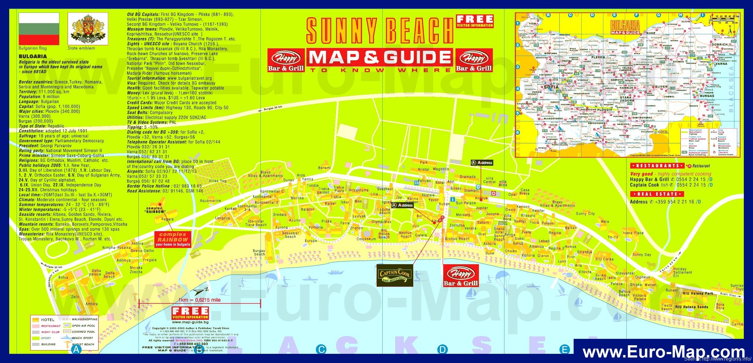 Harta turistică Sunny Beach (BG) cu hoteluri