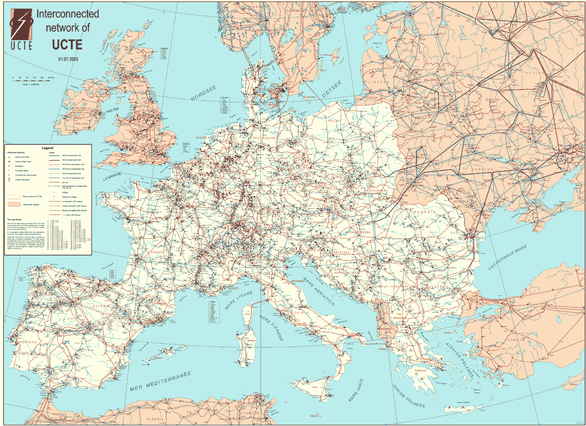 Harta rețelelor de energie electrică din Europa
